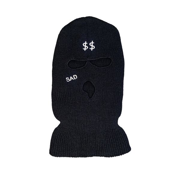 New Vegan Black Sad Money Knit Balaclava Ski Mask Full Face‎ Beanie Hat Rave - Picture 2 of 3